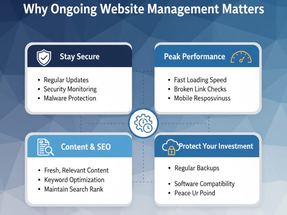 Professional team discussing website management strategies at IT WebSmith Inc.