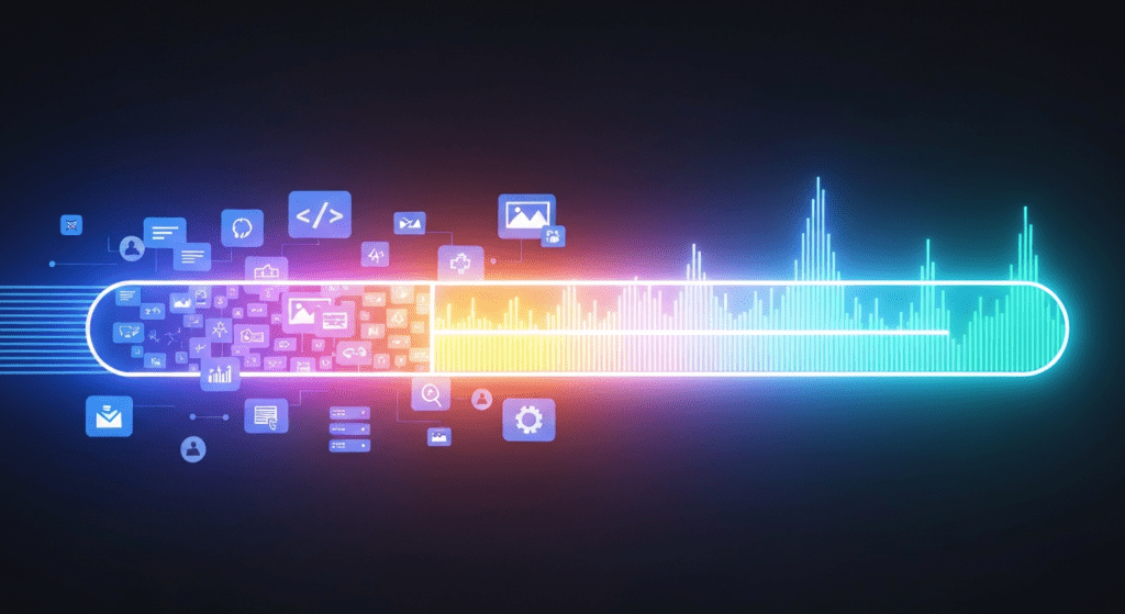Graphic representing website performance optimization with a fast-loading progress bar