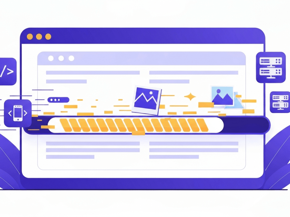 Graphic representing website performance optimization with a fast-loading progress bar