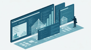 Expert web development illustration showing code, scalability, and IT consulting for online growth.